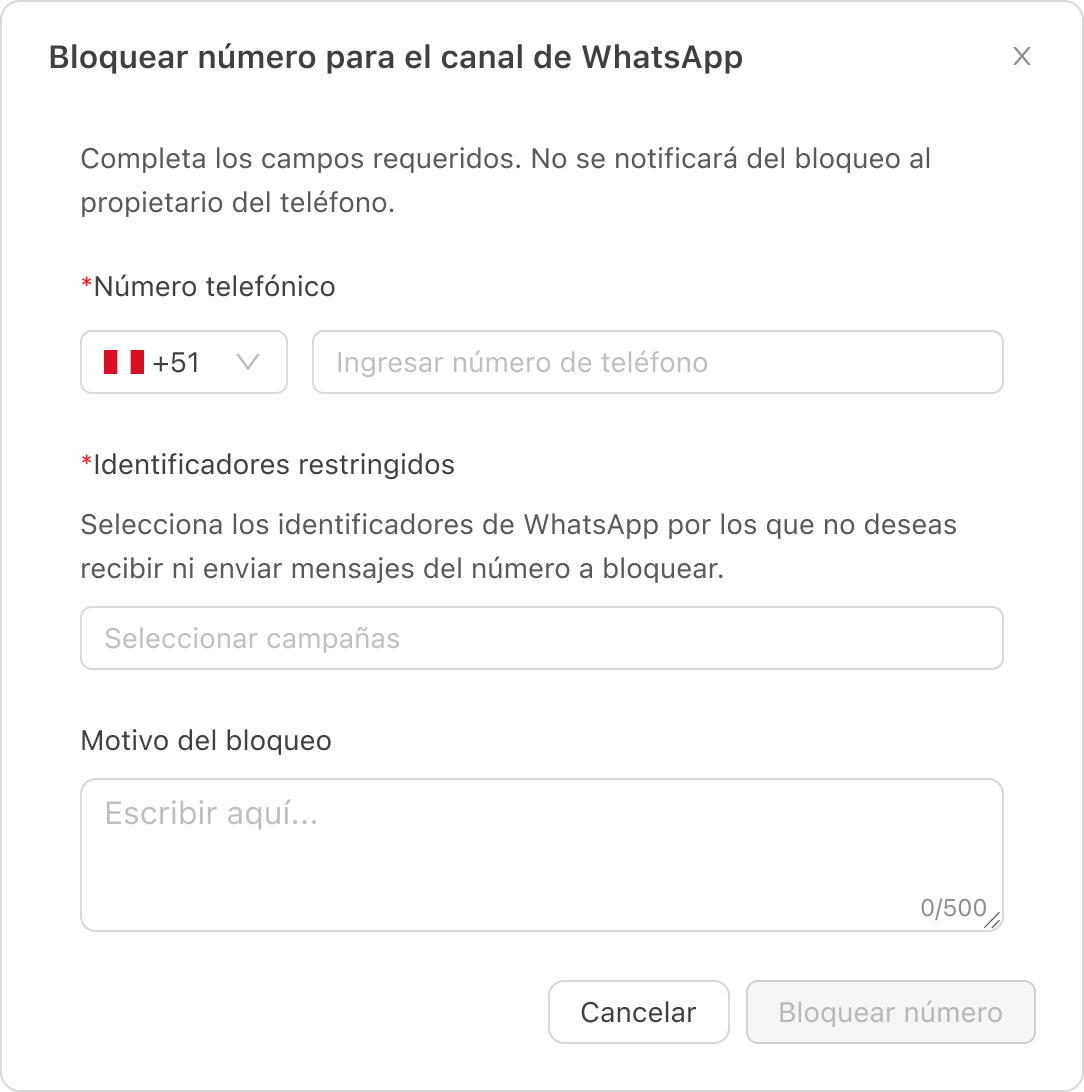 Bloquear número para el canal de WhatsApp