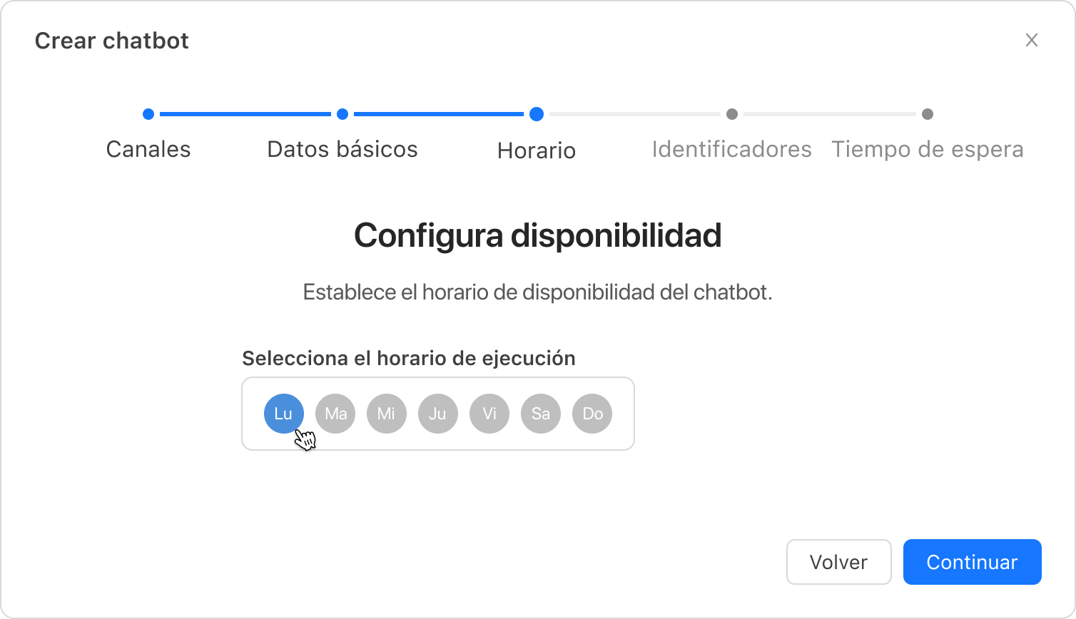 Configura el horario del chatbot WhatsApp