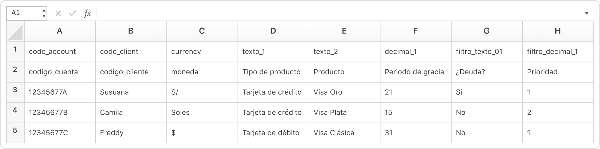 Excel con un ejemplo que contemple un texto_01 y un decimal_01