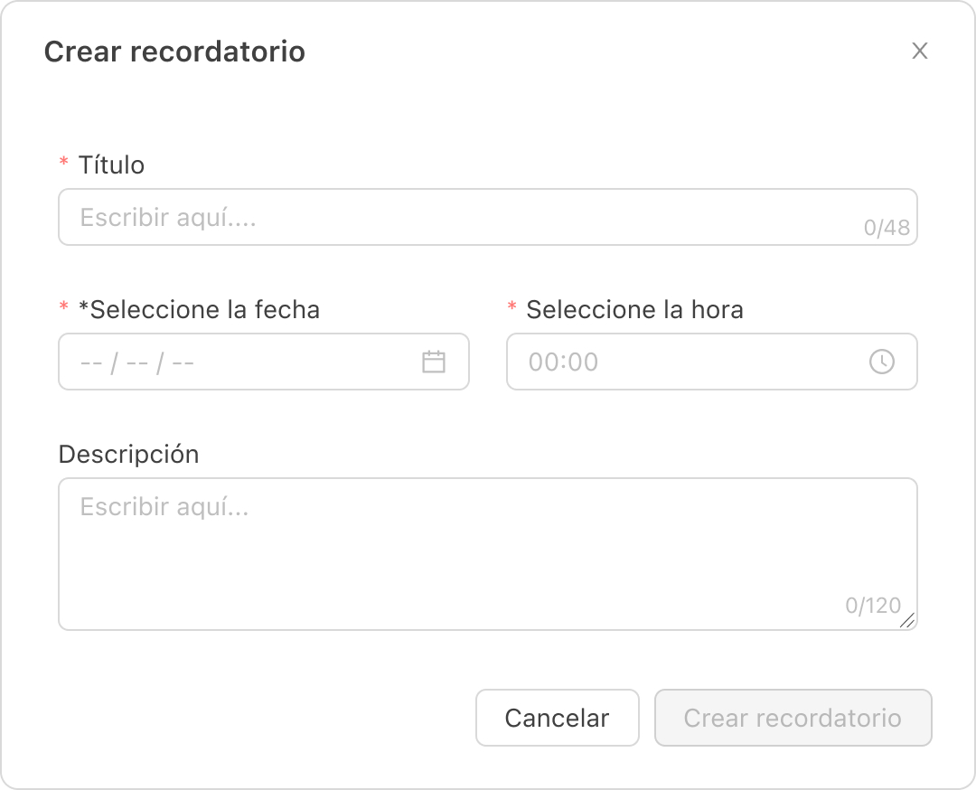 Modal para crear recordatorio