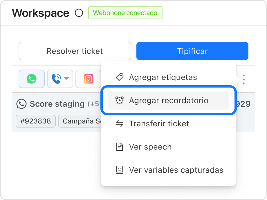 Mas opciones para agregar recordatorio